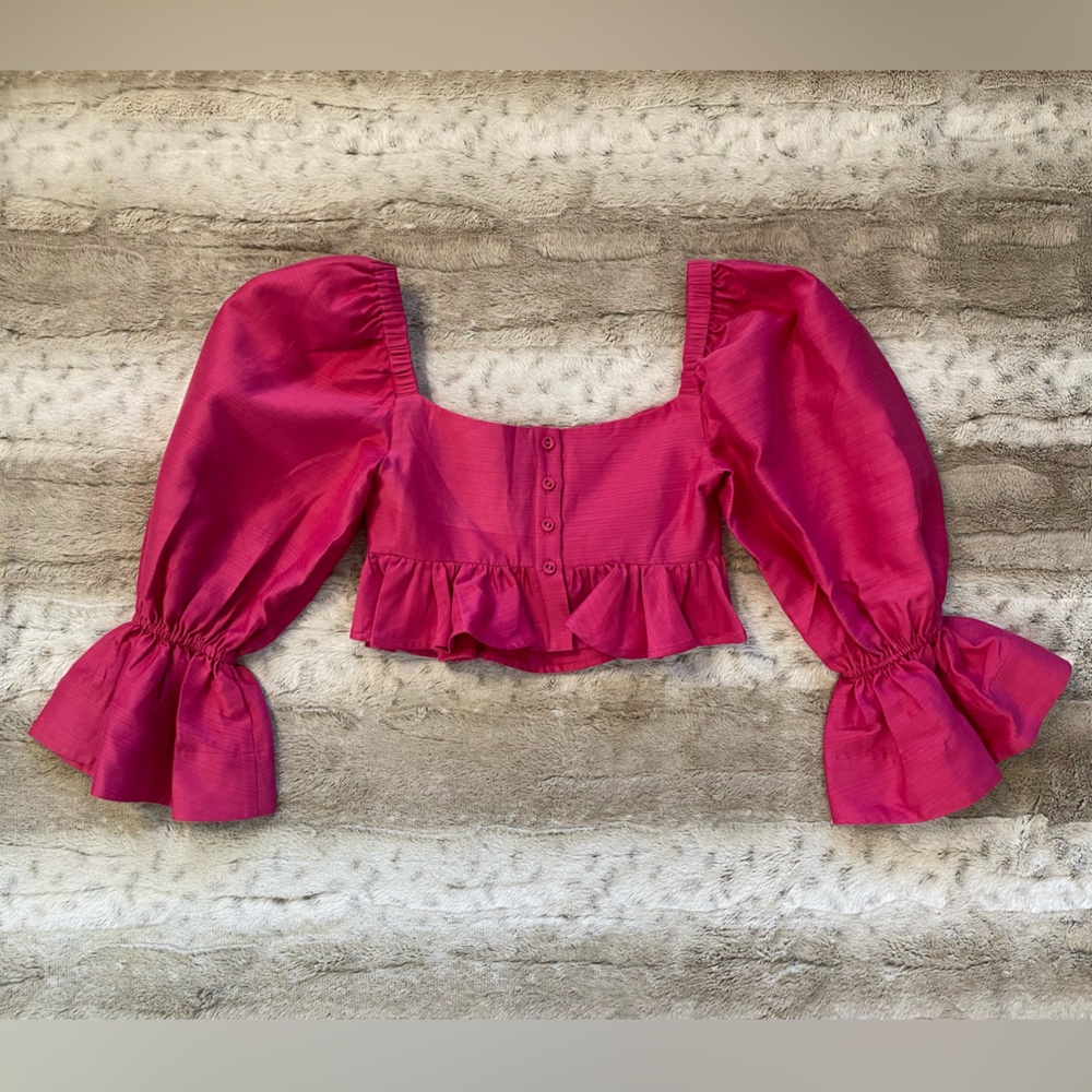 ALEMAIS💕Blaire Ruffle Blouson Crop Top In Fuchsia Size US 2 - Picture 7 of 14
